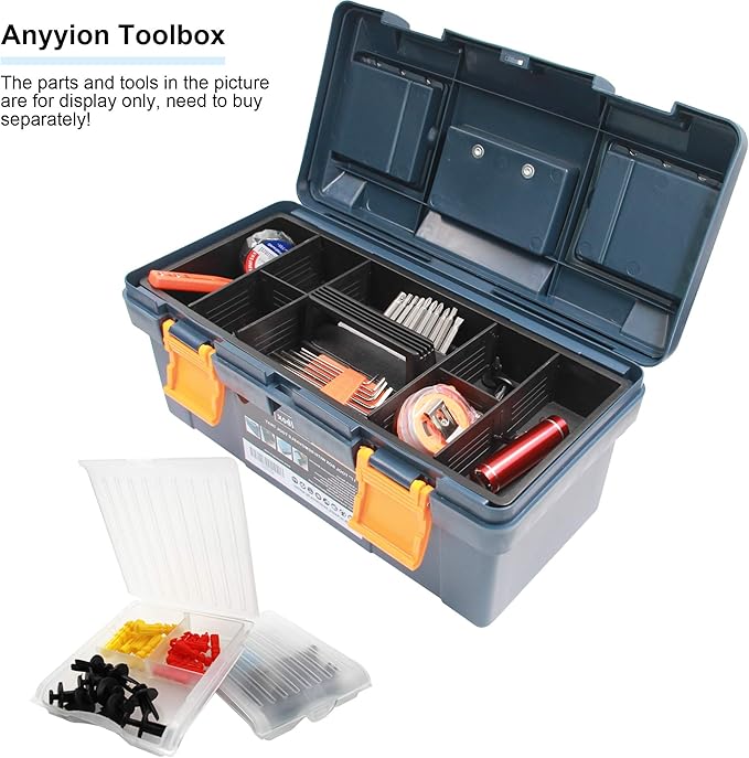 Anyyion 16.5-inch Tool Box with Removable Tray, Small Parts Box On The Lid is Removable, Tray Can be Removed and Combined at Will (Internal Dimensions 15.2x6.89x6.1 inch)