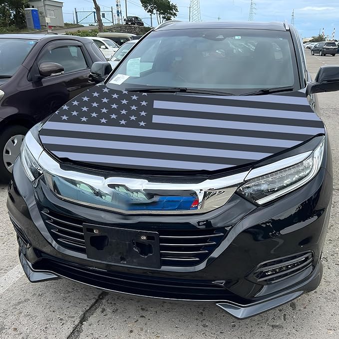 American Car Hood Cover - 59x51 in Car Hood Cover Flag Bonnet Banner with 2 Adjustable Triangular Fasteners, Universal Fit for Trucks, SUV, Patriotic America Flag Cars Decor