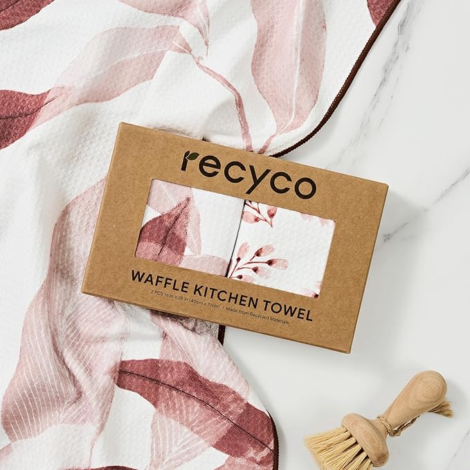 RECYCO Waffle Kitchen Towel Set of 2 - Quick Dry Microfiber Sustainable Dish Towels - Ultra Absorbent Reusable Cleaning Tea Towels - Lightweight Hand Towels,16”x 28”, Terracotta