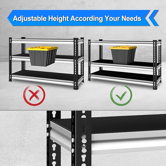 48" W Garage Shelving Heavy Duty, 1500LBS Loads Adjustable Garage Storage Shelves, 3-Tier Metal Shelving Units and Storage Racks, Industrial Utility Shelf,48" Wx18 Dx39 H, White