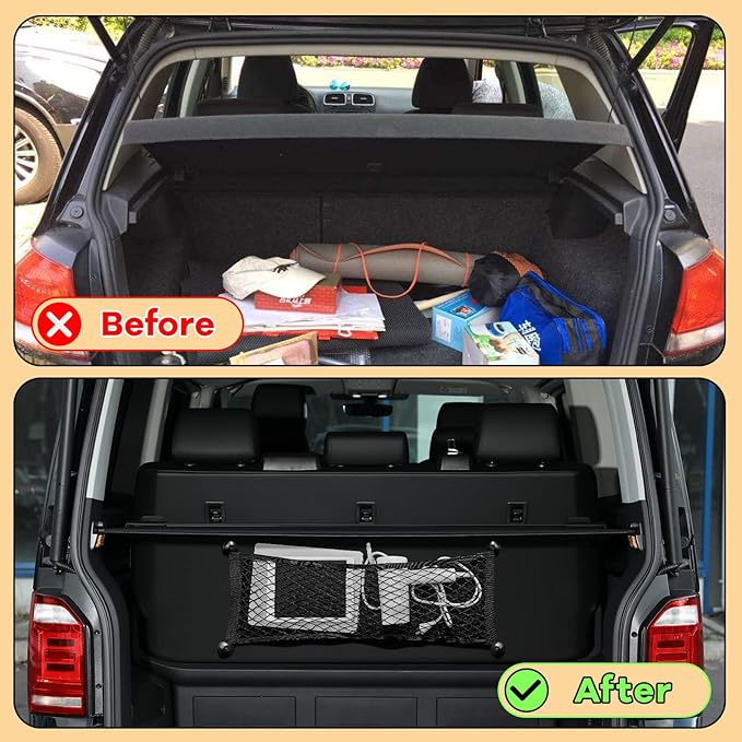 Frienda 2 Pieces Stretchable Small Cargo Net Pocket Storage Mesh Net Elastic Automotive Storage Pouch with 8 Pieces Mounting Screws and Hooks for Truck Car SUV Boats(29 x 9.8 Inches)