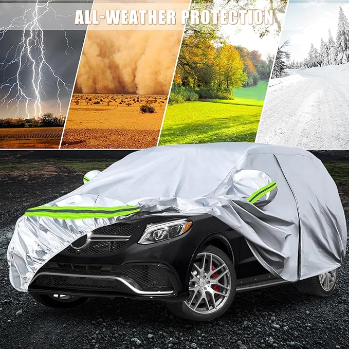 Waterproof Car Covers Replace for 2006-2025 Mercedes Benz ML/GLE Class 280 300 320 350, 6 Layers Silver All Weather Car Cover with Zipper Door & Windproof Bands for Snow Rain Dust Protection