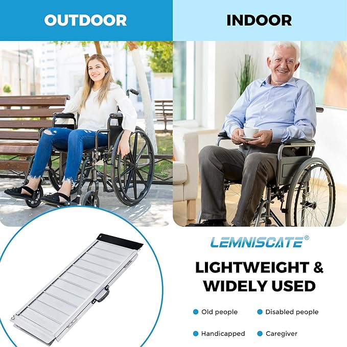 LEMNISCATE Portable Wheelchair Ramp 4FT, Non-Slip Aluminum Handicap Ramp with Handle, Folding Wheel Chair Ramps for Homes Steps, Stairs, Entry, Threshold, Doorways, Scooter, 800LBS Capacity
