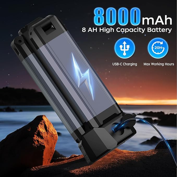 Rechargeable LED Work Light with Stand, 67" Tall Portable Cordless Work Light, 8AH Battery, 500/1500/2500 Lumen, 4000/6500K Dimmable Camping Light with Detachable Tripod Grey (Carrying Bag Included)
