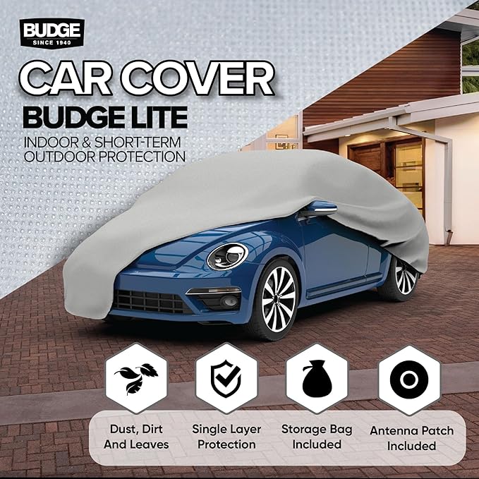 Budge Lite Car Cover, Indoor Protection, Breathable Dustproof Cover, Fits Compact Cars & Sedans up to 157 Inches, Gray, Size 1