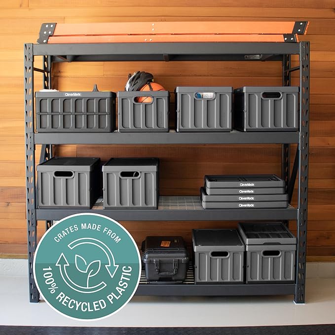 CleverMade Collapsible Storage Bins with Lids (46L, 3 Pack) – Stackable Foldable Plastic Storage Crates for Home, Closet & Trunk Organization - Ocean