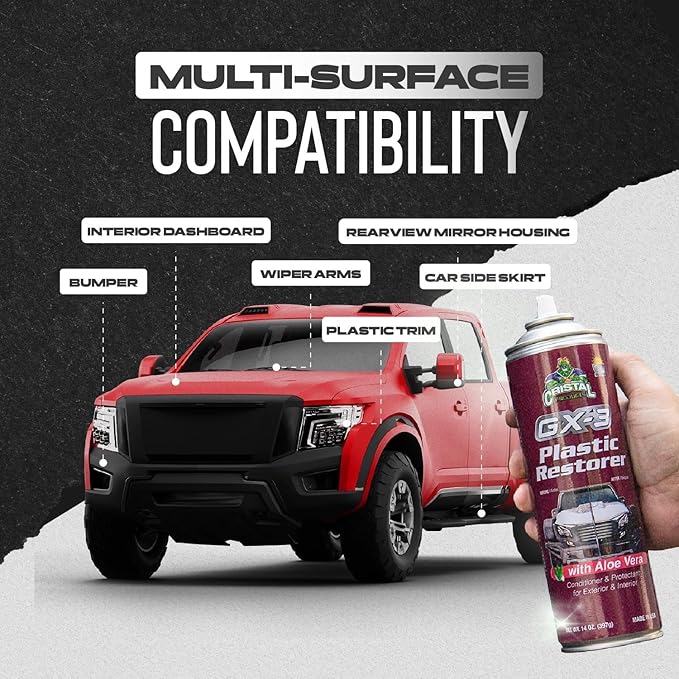 GX-3 Plastic Restorer – Black Plastic Restorer for Cars & Automotive Trim Restorer – Interior Car Cleaner & Exterior Faded Plastic, Vinyl & Rubber Renewer with Aloe Vera 6PK (8 fl oz)