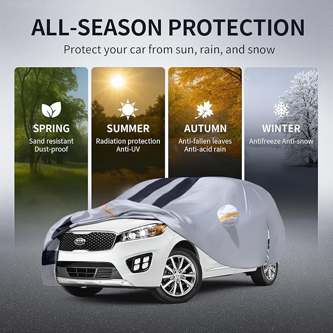 Multi-Layer Car Cover Custom Fit for Kia Sorento(2009-2026), 100% Waterproof All Weather for Automobiles, Gift with Towel, Heavy Duty Car Covers for Rain Sun UV Protection with Door Zipper