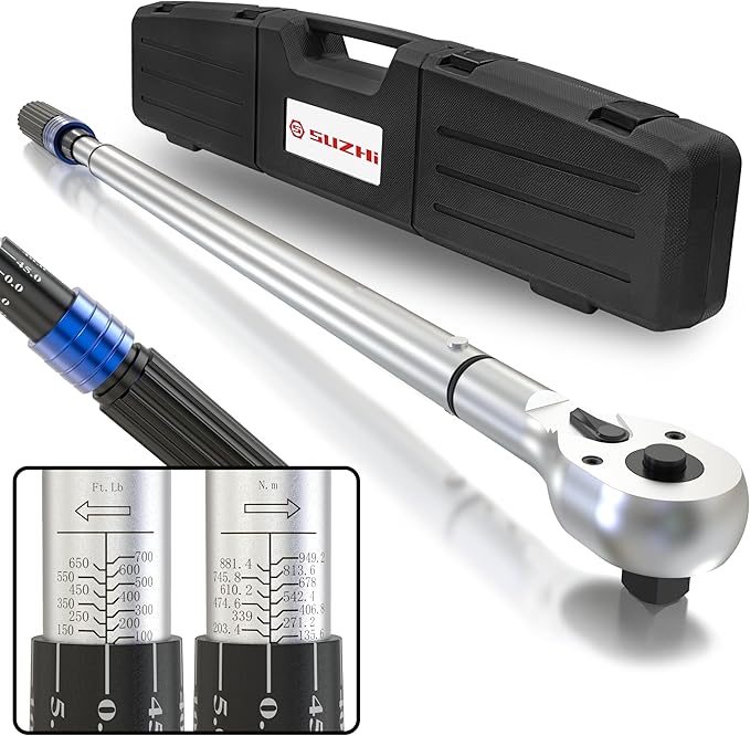 3/4 Inch Drive torque wrench 100-700 ft lb /135-949N.M/Aluminum Alloy handle & Cr-Mo Material Head, Heavy Duty, Professional,Dual Direction, Store in Solid Case