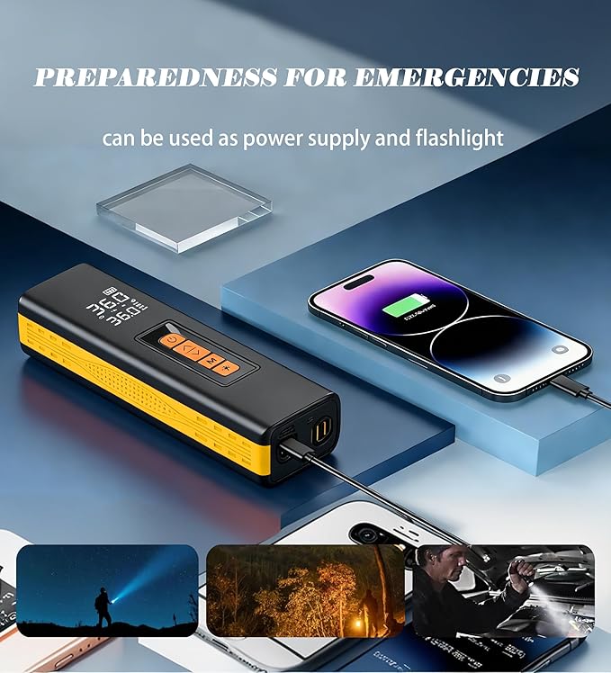 Tire Inflator Portable Air Compressor, 5X Faster Portable Air Compressor for Car Tires with Powerful Battery (Yellow)