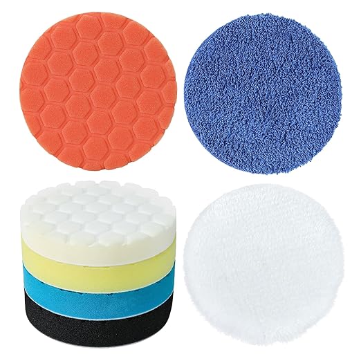 Bufing Polishing Pads - 7Pcs Face for Backing Plate, Car Compound Buffing Sponge Pads and Woolen Cutting Polishing Pad Kit (6 inch)