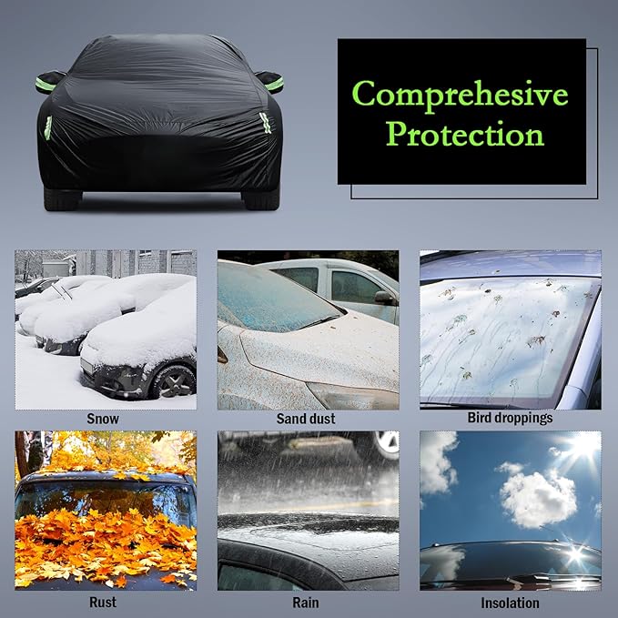 Car Cover Custom Fit for Ford Mustang 1994-2026, for Chevy Camaro 2010-2026, Waterproof All Weather Full Exterior Cover Rain Hail Sun Protector Car Cover with Door Zipper