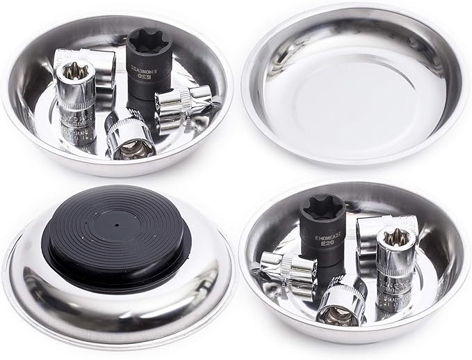 EHOMEA2Z Magnetic Bowl For Screws (4Pc),Magnetic Bowls For Holding Nuts and Bolts, Small Parts,Pins,Tools,Plate,Dish,Set,Tray,Round (4")