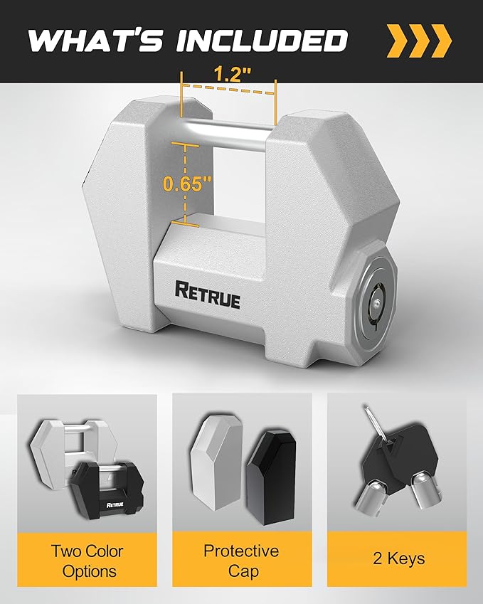 RETRUE Cyber Lock™ Heavy Duty Trailer Coupler Lock, Upgraded Trailer Lock with Extra Wide 1.2" Span & 1/4" Diameter, Anti-Theft Tongue Locks for RVs, Boats,Trucks –Tow Hitch Security Accessory-Silver