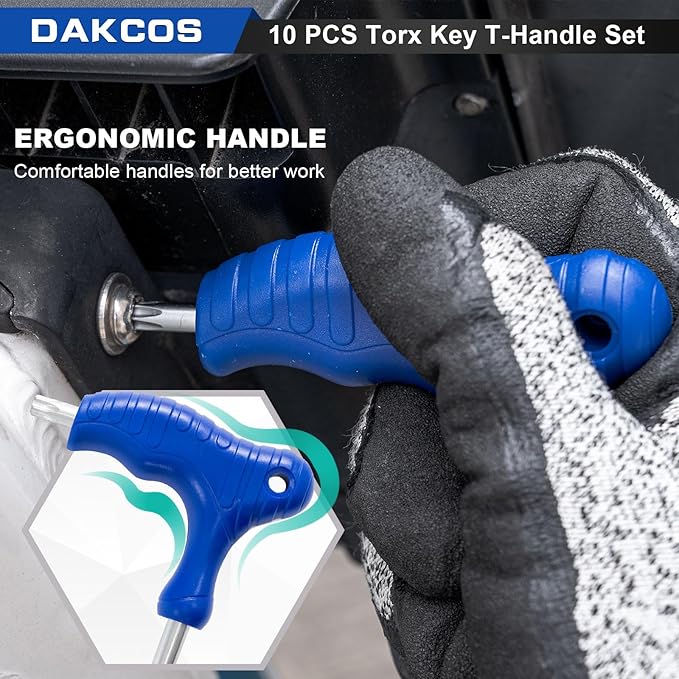 10 Pcs T-Handle Torx Wrench Set, T9-T50 Star Key with Storage Rack, Cr-V