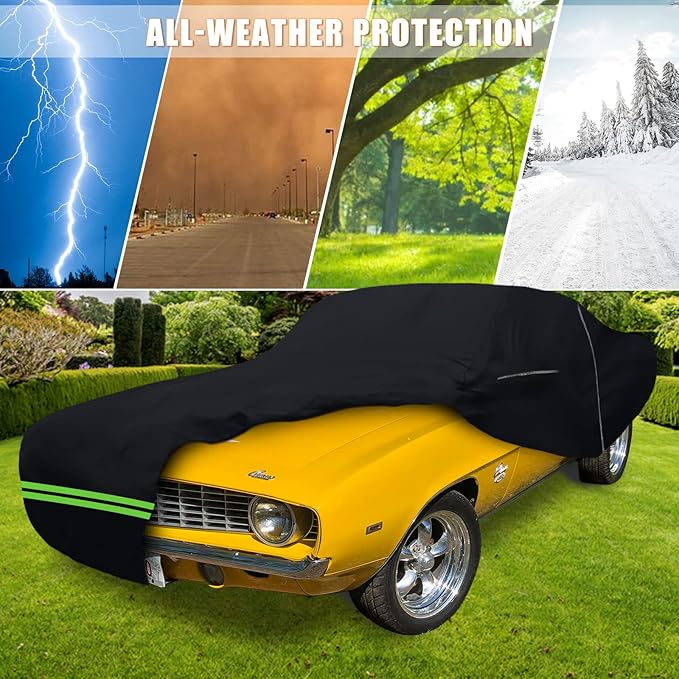 Waterproof Car Cover Replace for 1982-2002 Chevy Camaro, 6 Layers All Weather Car Cover with Zipper Door & Windproof Bands for Snow Rain Dust Hail Protection (1982-2002)