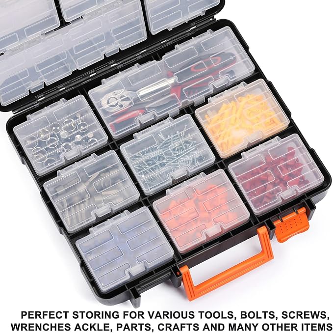 Mayouko 16 Compartments Detachable Toolbox Organizer,Hardware Organizer Box with Removable Sections,Carrying Storage Case for Patts,Screws,Bolts,Nuts,Toys