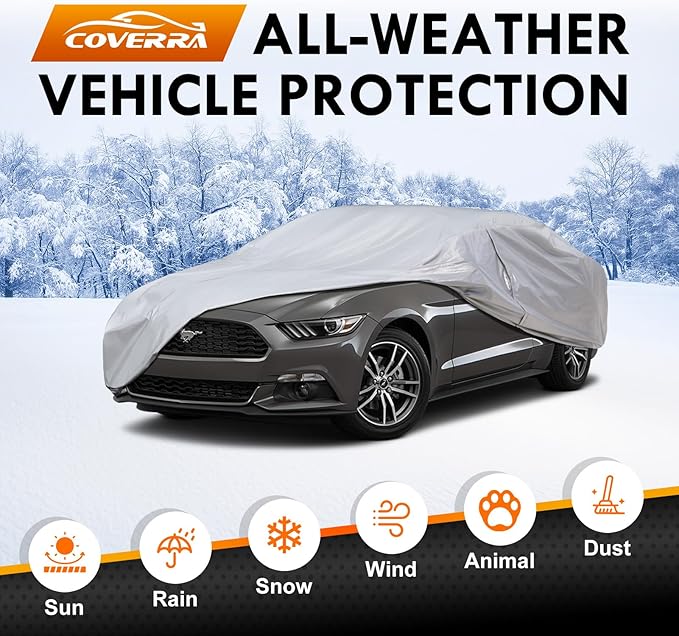 6 Layer Heavy Duty Car Cover Custom Fit for Ford Mustang 1994-2025, Chevy Camaro 2010-2025, Waterproof All Weather Car Tarp Outdoor Protection with Cotton Lining