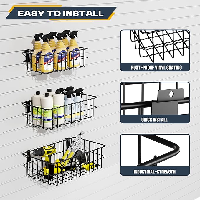 35Pcs Slatwall Accessories Kit, with Slatwall Hooks, Baskets, Shelves, Bins, Heavy Duty Slat Wall Accessory for Garage Organization, Workshop & Utility Room
