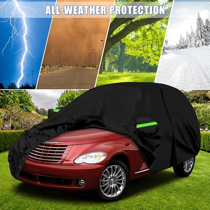 Waterproof Car Cover Replace for 2001-2010 Chrysler PT Cruiser, 6 Layers All Weather Car Covers with Zipper Door & Windproof Bands for Snow Rain Dust Hail Protection (PT Cruiser)