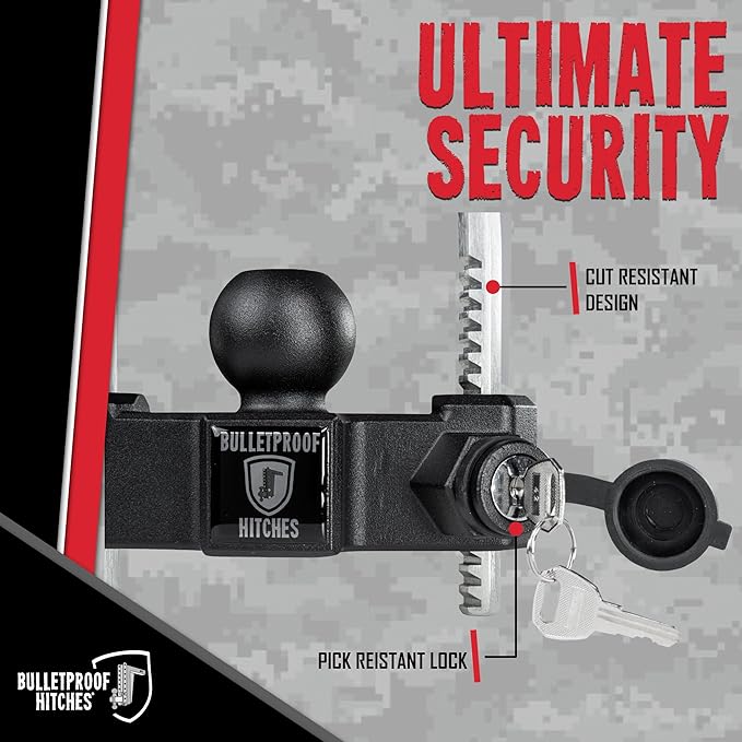 BulletProof Hitches - Medium Duty Trailer Coupler Lock - Universal Trailer Lock with 1/2" Solid Steel Bar - Fits 1-7/8", 2" and 2-5/16" Couplers - Heat-Treated & Pick-Resistant