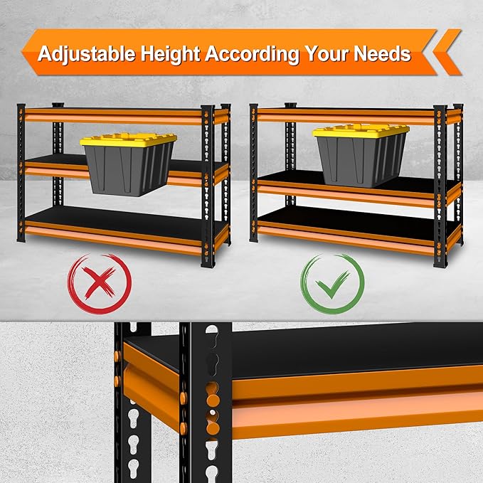 3-Tier Garage Shelving Heavy Duty,40''W x 18''D x 36''H Metal Shelving Unit,1320 lbs Weight Capacity Adjustable Storage Shelves for Retiple Tanks, Aquariums, Pantry,Orange