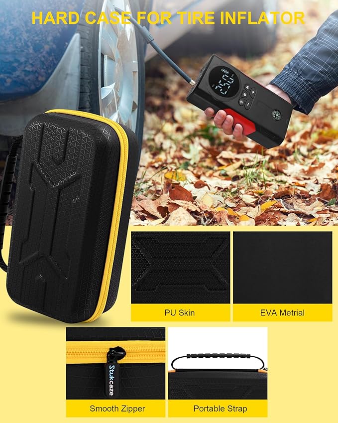 Tire Inflator Case for Airmoto/Skight/LOLSSA/Teffim/Hafuloky/Frarome/ILTIDE, Portable Carrying Air Compressor Case Compatible 120/150 / 180 PSI, Car Air Pump Storage Holder Box (black+yellow)