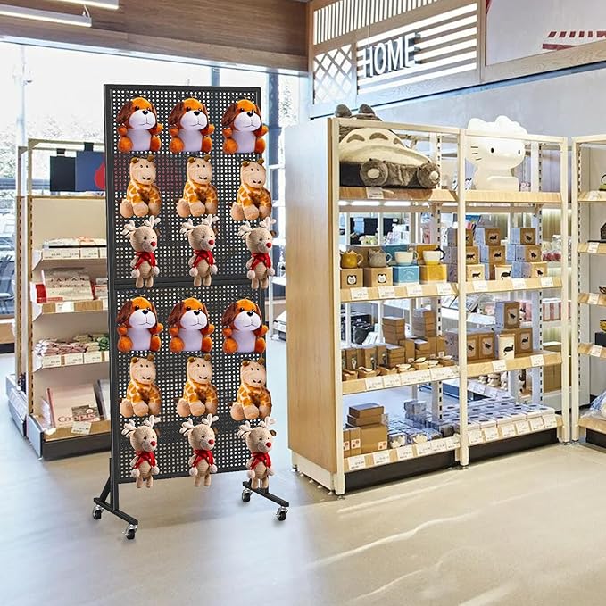 Peg Board Display Stand 24" X70” Metal Pegboard on Wheels Standing Rack Organizer Panels Units with 30 Hooks and T-Base for Ornament Retail & Vendors Craft Show Store Display