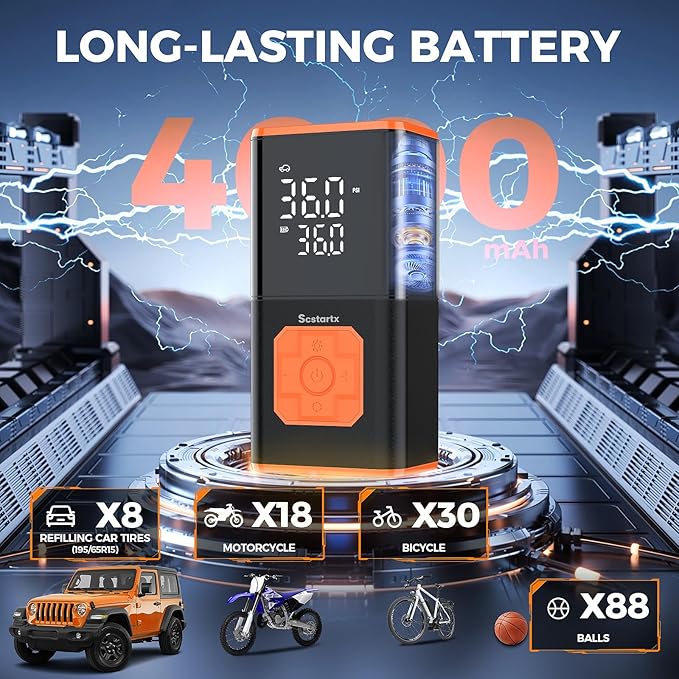 Car Tire Inflator Portable Air Compressor, 150 PSI Cordless Mini Bike Tire Pump Rechargeable 12 Volt, Electric Air Pump for Auto, Motorcycle, Bicycle, Balls with Digital Pressure Gauge and LED Light