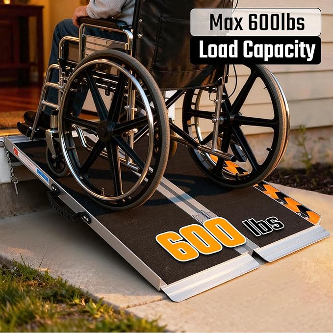 3FT Portable Wheelchair Ramp, 600 LBS Capacity Folding Handicap Ramp, Non-Slip Aluminum Portable Ramps, Threshold Ramp for Home Steps, Stairs, Doorways, Home Entry, and Door