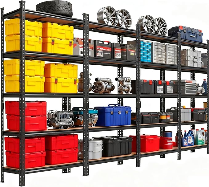 Storage Shelves 5 Tier Garage Shelving Heavy Duty Adjustable Metal Shelving Unit, Garage Shelves for Basement, Warehouse, Pantry, Closet, Kitchen 72" H x 35.5" W x 12" D, Black,4 Pack