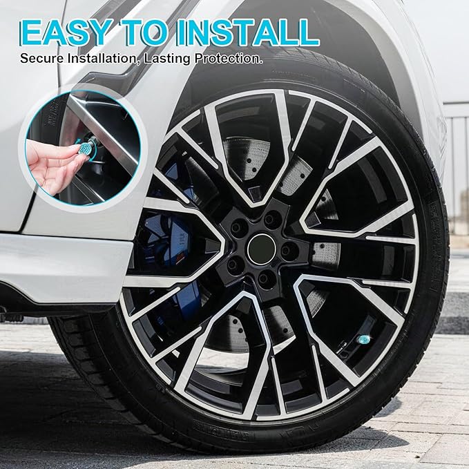 JUSTTOP 4 Pack Handmade Crystal Rhinestone Car Tire Valve Stem Caps, Car Wheel Tire Valve, Attractive Dustproof Bling Car Accessories, Universal for Cars, Trucks and Motorcycles-Pale Blue