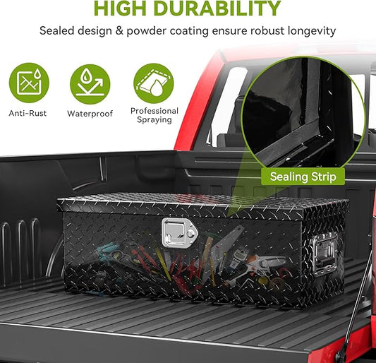 AUTOSAVER88 48 Inch Truck Bed Tool box, Heavy Duty Aluminum Diamond Plate Tool Box Chest, Waterproof Chest Storage Box with Sliding Shelf and Lock for Trucks, Trailers, RVs, Warehouses