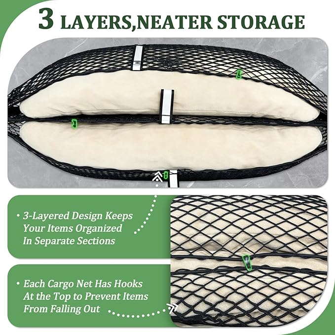 3-Layer Cargo Net for Chevrolet Tahoe & Suburban, GMC Yukon & Yukon XL, Cadillac Escalade 2021-2026, Zipper Bag Trunk Net for SUV, Heavy Duty Oxford Cargo Organizer Storage Nets with Carabiners