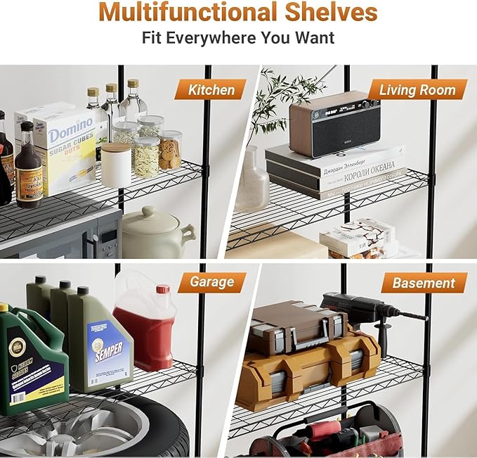 Simple Deluxe 5-Tier Heavy Duty Storage Shelving Unit, 1250 Lbs Loading Capacity, 29.92" W x 13.98" D x 61.02" H, Black