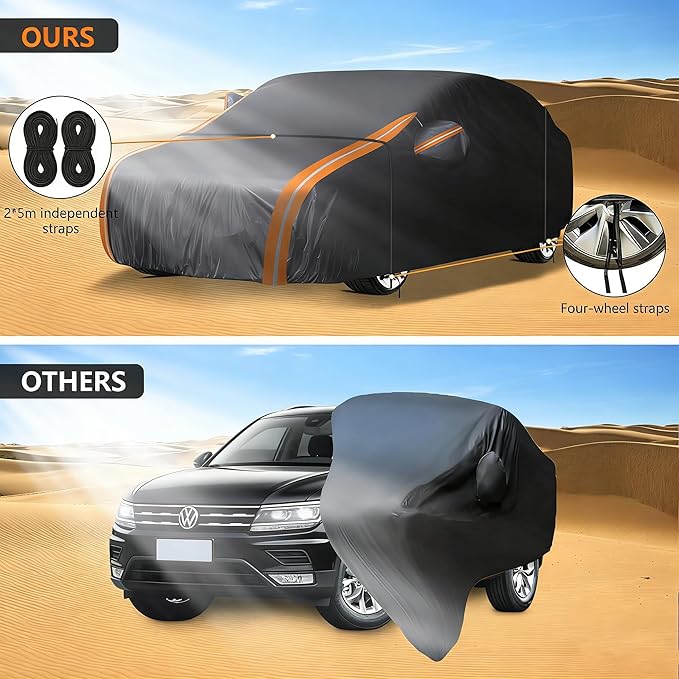 8-Layer Car Cover Custom Fit for Toyota RAV4, Honda CRV, Nissan Rogue, VW Volkswagen Tiguan, All Weather Season Rain, Sun, Wind Protection, Outdoor Full Cover Universal Fit SUV Up to 185”