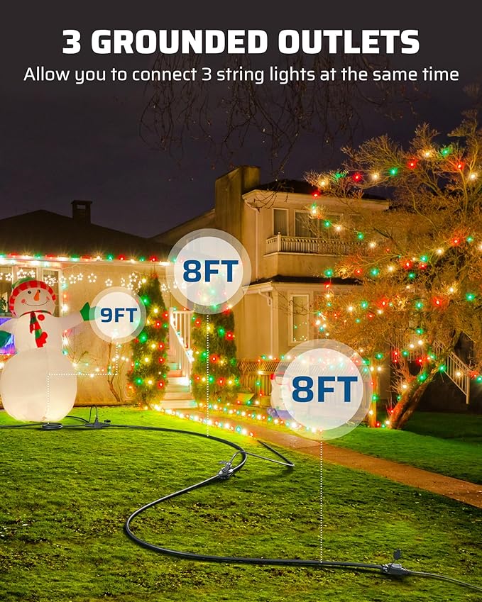 DEWENWILS 25Ft Outdoor Extension Cord Multiple Outlets, Evenly Spaced 3 Outlets Plugs with Safety Cover, 16/3 SJTW Weatherproof Wire for Outdoor String Lights and Holiday Decorations, ETL Liste
