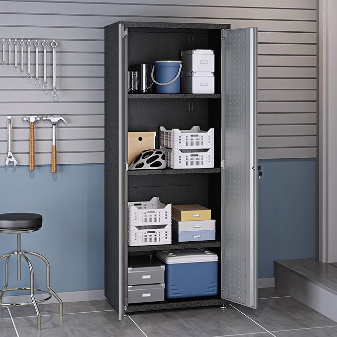 Manhattan Comfort Fortress Standing Cabinet Storage, Black/Gray
