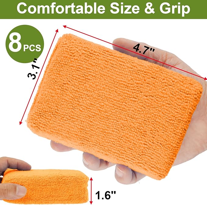 8 PCS Microfiber Applicator Pad, 4.7"x3.1" Scratch-Free Foam Buffing Scrub Pads, Car Wash Sponges for Effortless Detail Polishing, Waxing, Tire Shining, Interior Cleaning, Scrubbing (Yellow)