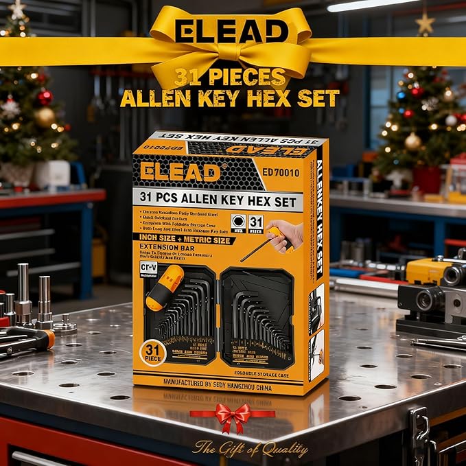 ELEAD 31-Piece Hex Key Set - Allen Wrench Set, SAE and Metric Allen Keys MM(0.7mm-10mm) SAE(0.028"-3/8) Heat-Treated, Torque Handle, High Leverage, Long & Short Keys, Easy Organization