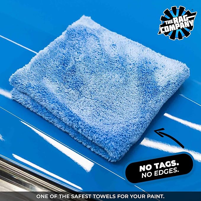 The Rag Company - Eagle Edgeless 500 (4-Pack) Professional Korean 70/30 Blend Super Plush Microfiber Detailing Towels, 500GSM, 16in x 16in, Blue