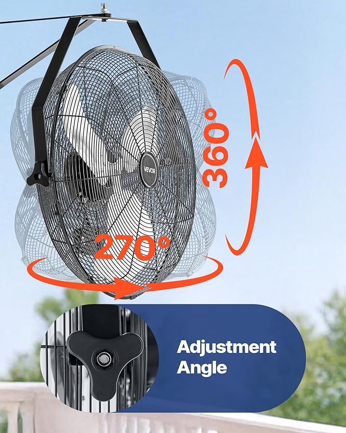 VEVOR 20 Inch Industrial Wall Mount Fan, High Velocity 4650 CFM with 3 Speeds, Powerful Motor with Aluminum Blades for Workshop, Warehouse, Greenhouse, Commercial