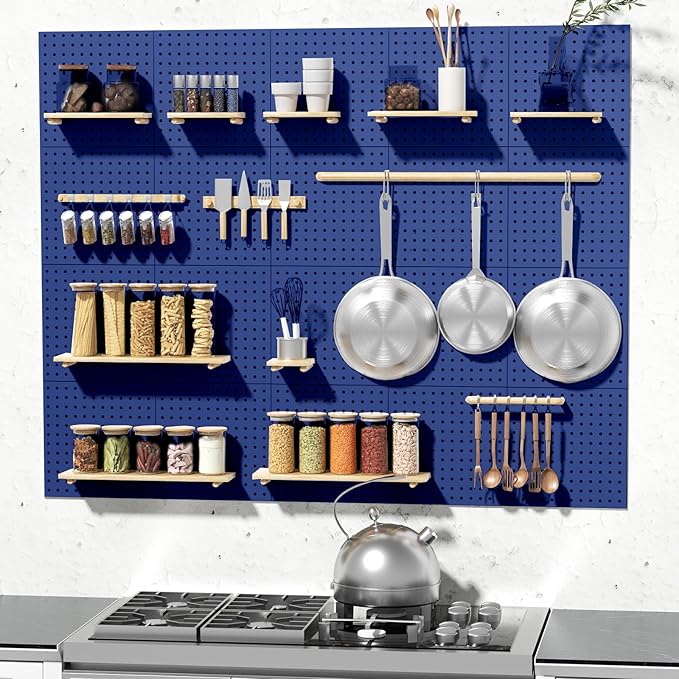 Peg Board, 6PCS Metal Pegboard, Heavy Duty Pegboard Wall Organizer with Frame. Pegboard for Walls, Garage, Workbench, Craft Room Tool Organization, Metal Pegboard Panels 12in*12in,Blue