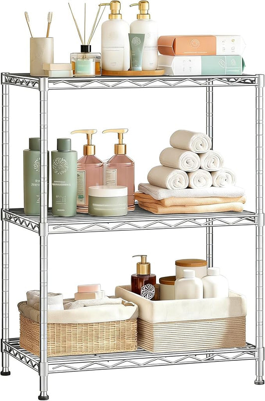 Xcity Storage Shelves, 3 Tier Heavy Duty Metal Shelving Unit, 1050 LBS Capacity Adjustable Steel Wire Shelf Organizer for Pantry, Kitchen, Garage, 12" D x 18" W x 30" H, Chrome