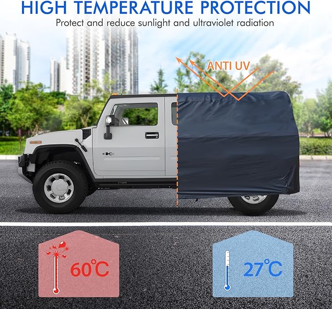 Car Cover Waterproof 4 Door, All Weather for Automobiles, Outdoor Full Exterior Cover Rain Sun UV Snowproof Protection with Zipper Cotton, Mirror Pocket for Jeep Covers Fits JK JL TJ YJ CJ