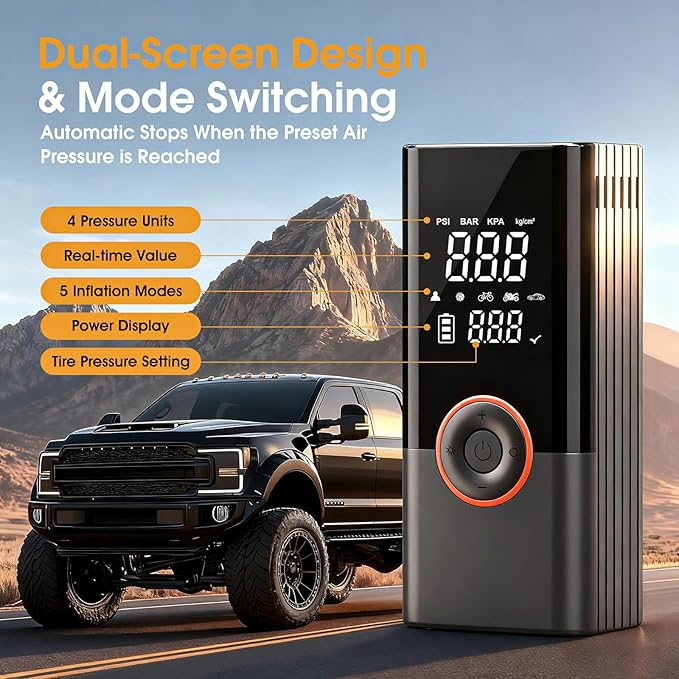 FLYKID Tire Inflator Portable Air Compressor - 150PSI Digital Air Pump for Car Tires, Fast Inflation for SUV/Motorcycle/Bicycle, LED Light, Rechargeable Battery - Roadside Emergency (Medium)