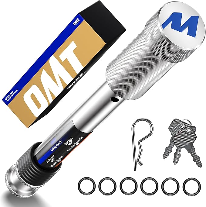 Orion Motor Tech Locking Hitch Pin, Fits 2" & 2.5" Receiver with 5/8" Diameter Hitch Pin Lock, Anti-Theft Steel Hitch Pin Lock with Key for Class III IV, Anti-Rattle Trailer Hitch Pin, Silver