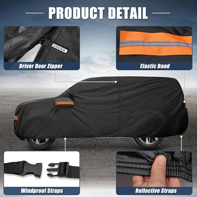 X AUTOHAUX Car Cover for Chevrolet Tahoe 4 Door 2007-2020 Aluminum Film Outdoor Waterproof Sun Rain Snow Hail Protection with Driver Door Zipper