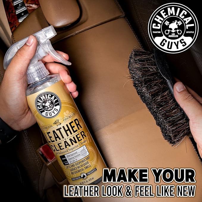 Chemical Guys Colorless and Odorless Leather Cleaner - Safe for Natural, Synthetic, Faux, and Pleather, Car Interior Cleaner, Safe for Furniture, Boots, Apparel, & More - 16 oz