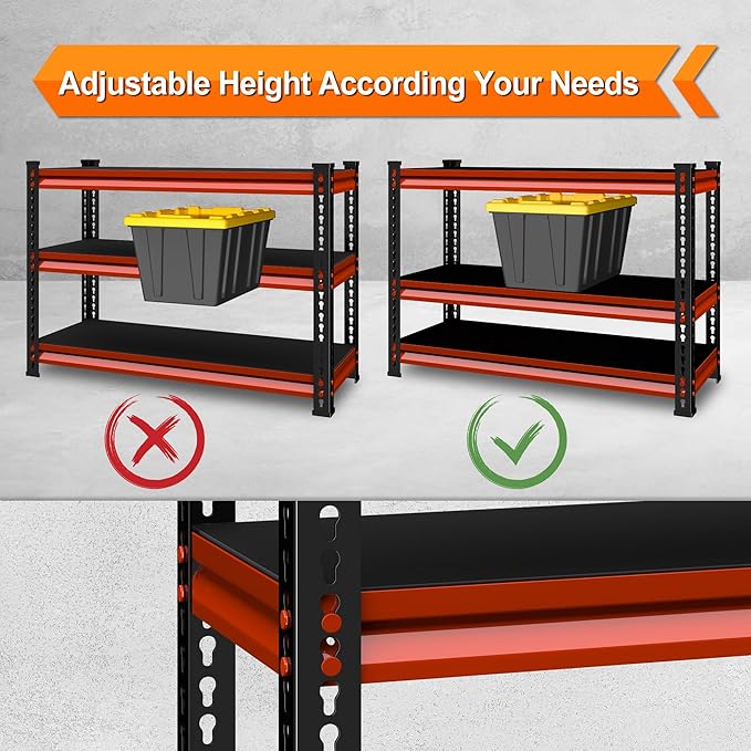3-Tier Garage Shelving Heavy Duty,40''W x 18''D x 36''H Metal Shelving Unit,1320 lbs Weight Capacity Adjustable Storage Shelves for Retiple Tanks, Aquariums, Pantry,Red